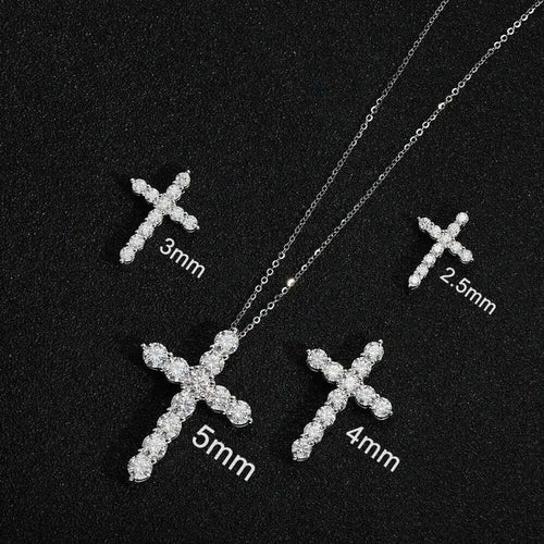 Full Moissanite Cross Pendant Original Sterg Sliver Chain Plated White Gold Fine Necklace For Women Jewelry