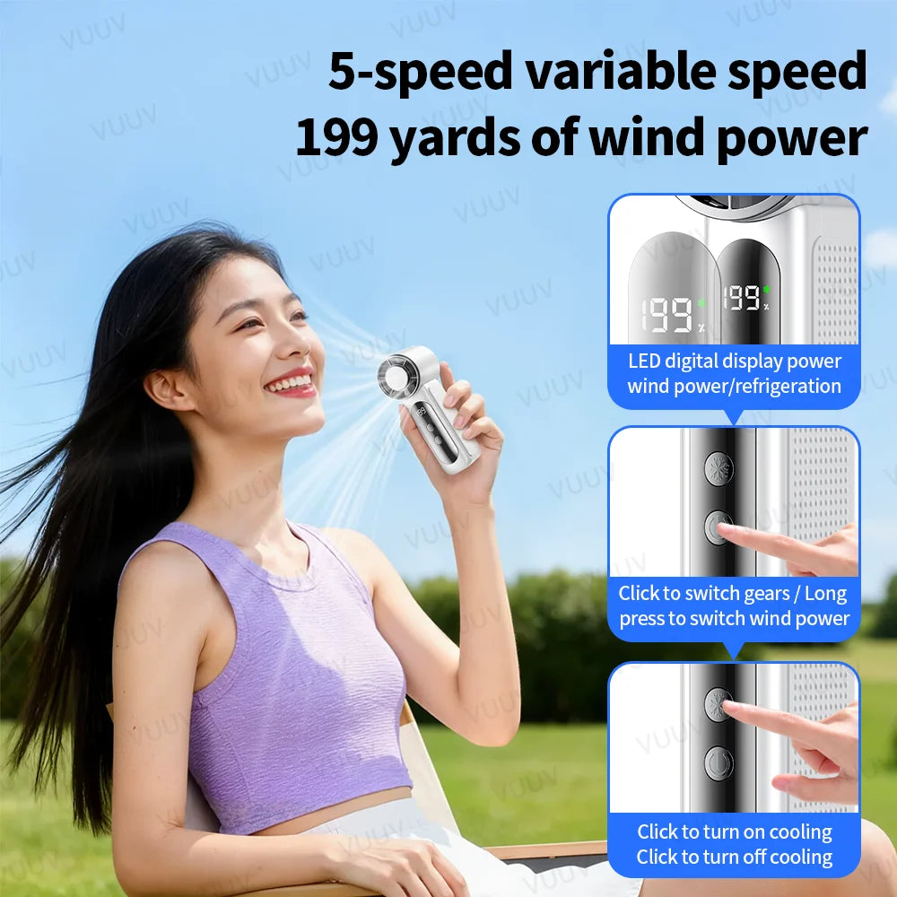 VUUV 2000mAh Portable Fan Rechargeable 5 Speed Mini Air Conditioner Small Fan Air Cooler with LED Digital Display