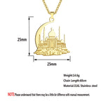 Islamic Mosque Crescent Moon Pendant Necklace — Stainless Steel