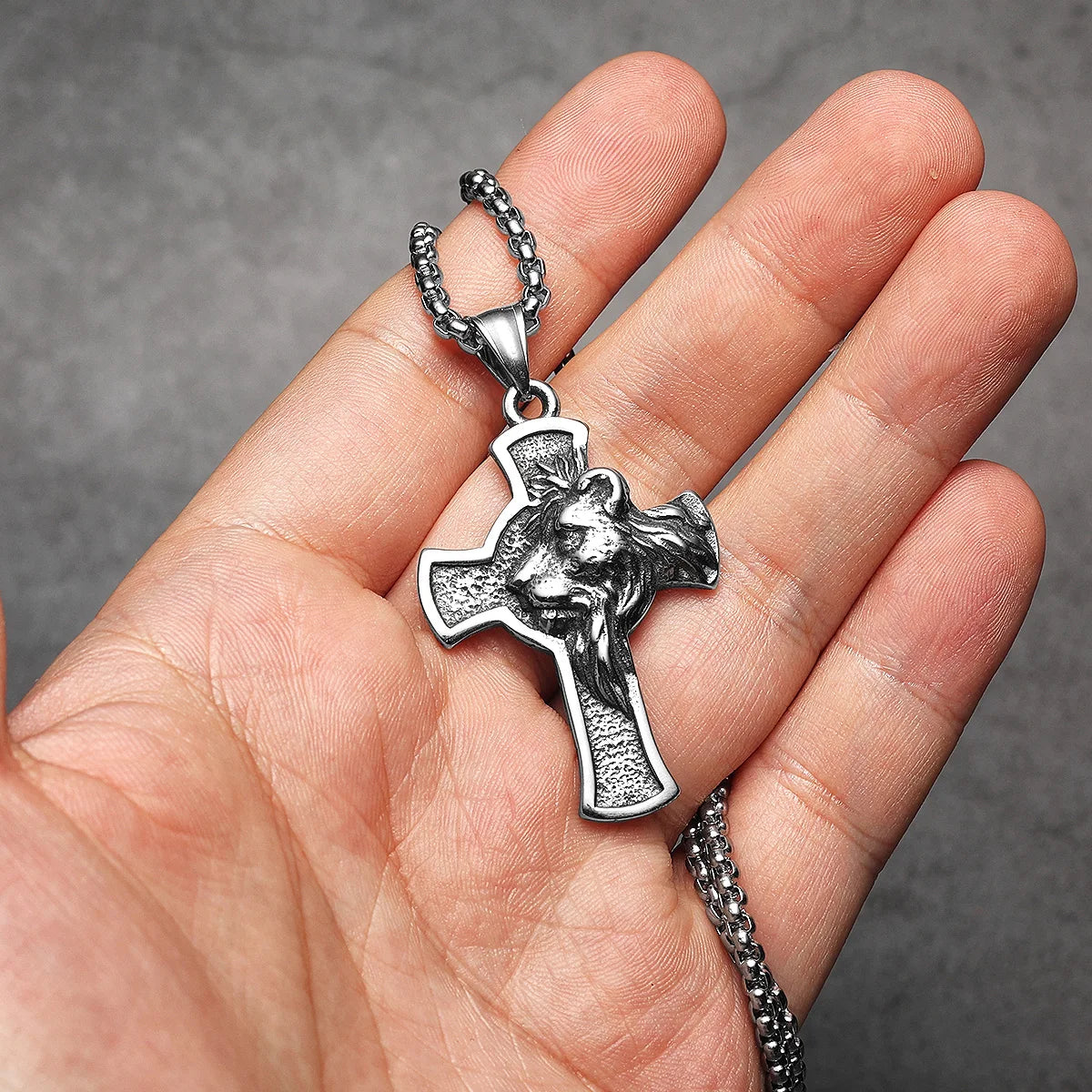 Lion King Cross Pendant Necklace — Stainless Steel