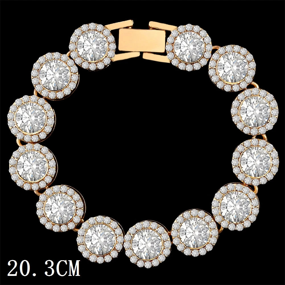 Hip Hop Full Crystal Heart Tennis Chain Bracelets for Men Women Bling Square Rhinestone Cuban Link Chain Bracelet Luxury Jewelry