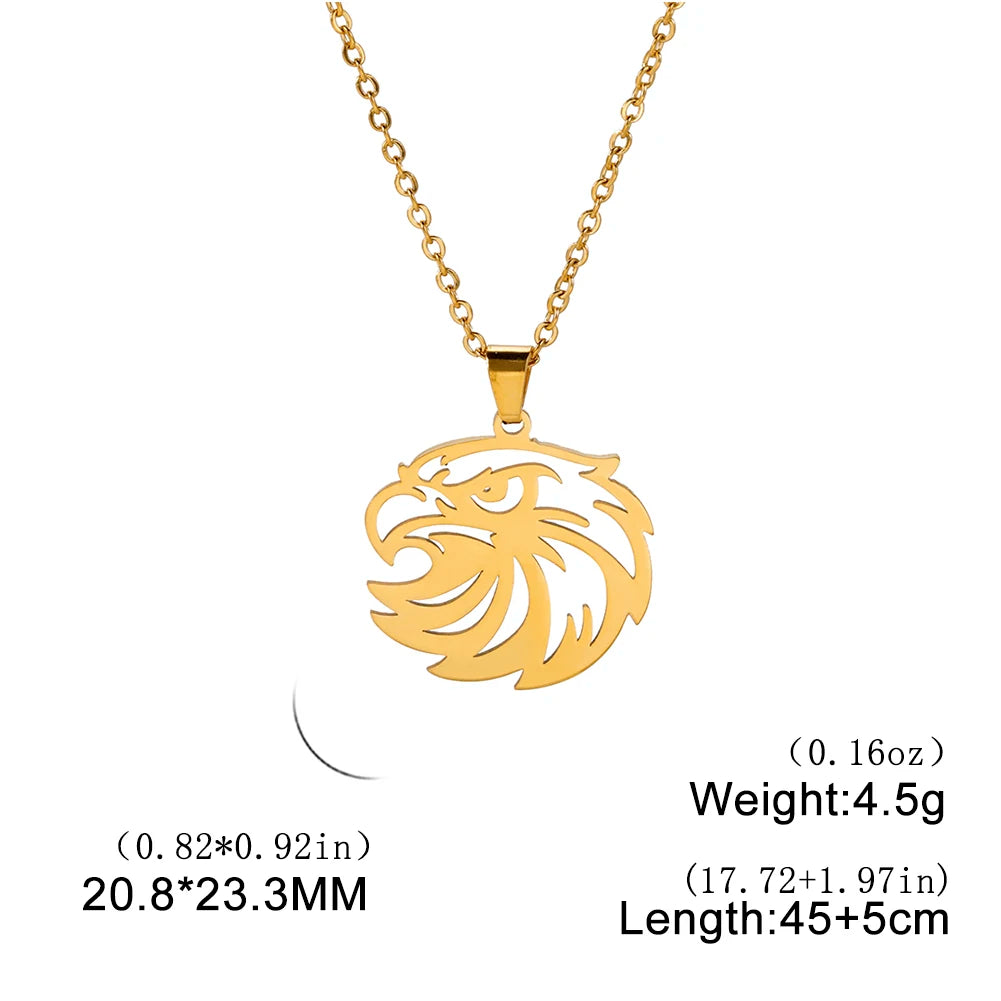 Openwork Eagle Head Pendant Necklace — Stainless Steel