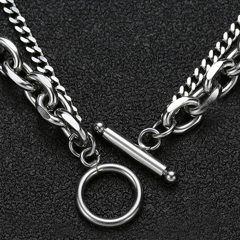 Stainless Steel Cuban Chain Bracelet For Men OT Buckle Double Layer Link Braslet Bangle Casual Accessories Pulseria Hombre Joias