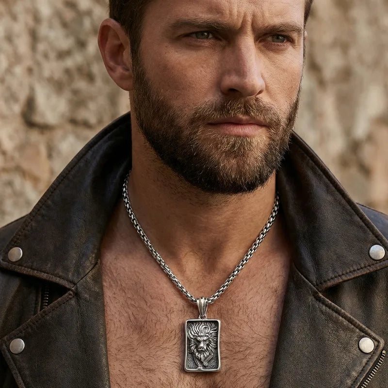 Daring Retro Lion Pendant Necklace For Men Punk Hip Hop Motorcycle Accessories Fashion Jewelry Halloween Gifts