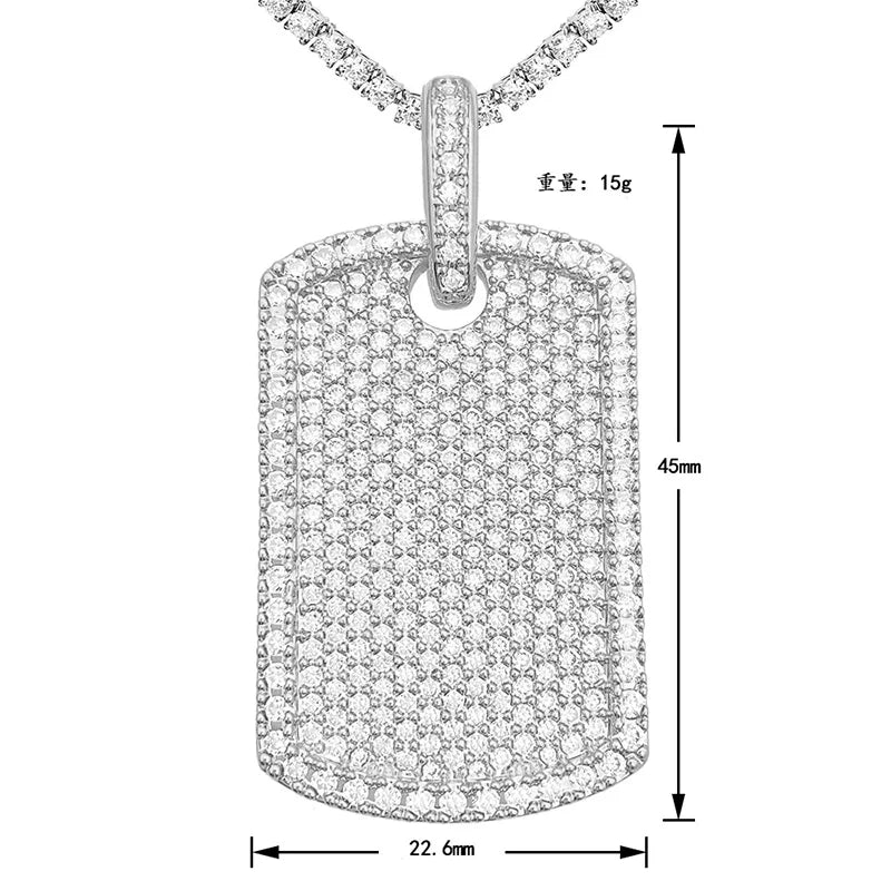 Iced Out Dog Tag Pendant Necklace — Gold