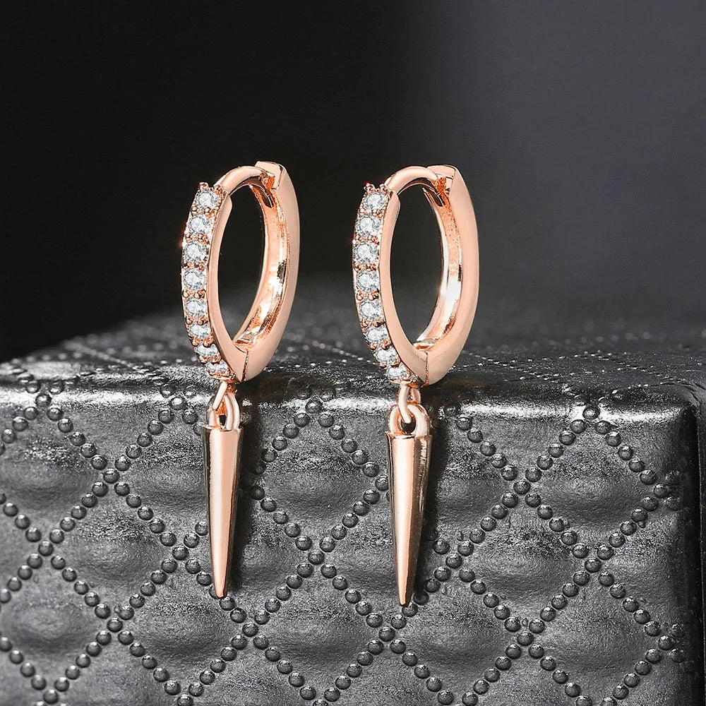 Iced Out Spike Dangle Earrings Stainless Steel