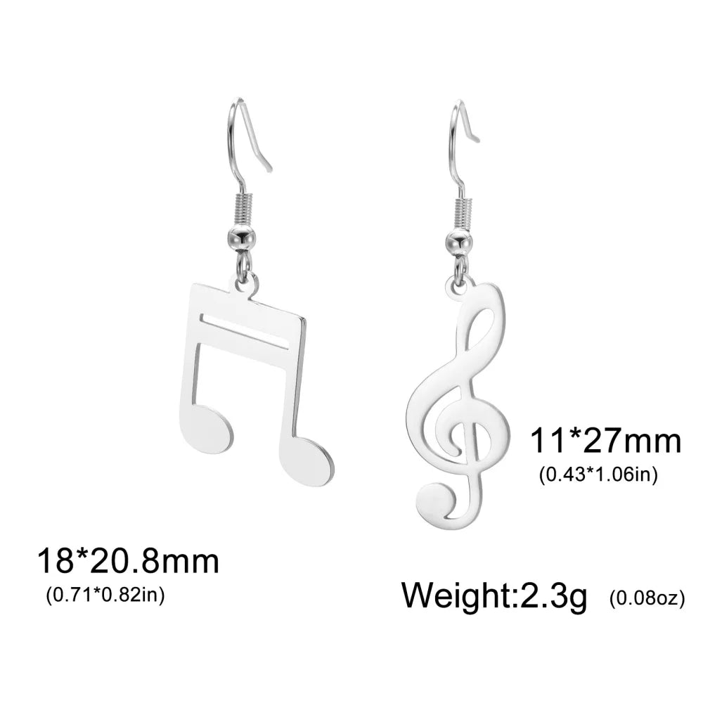 Music Note Drop Earrings for Women — Asymmetric Stainless Steel