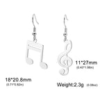 Music Note Drop Earrings for Women — Asymmetric Stainless Steel