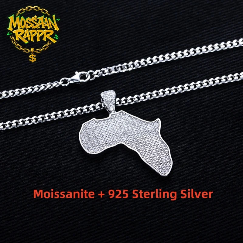 Iced Out Africa Map Pendant — 925 Silver