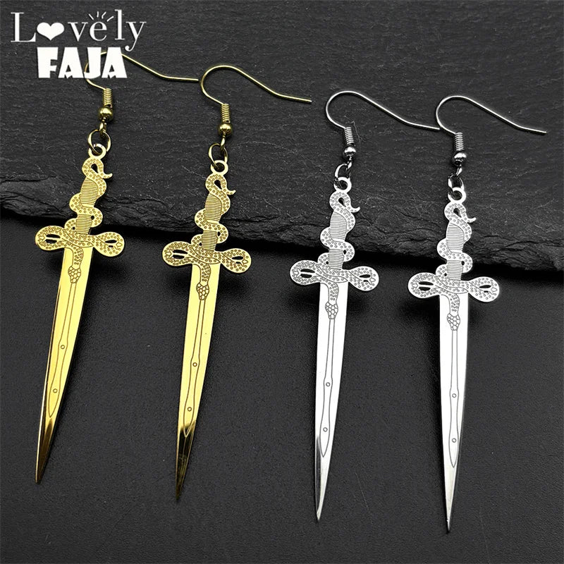 Snake Viking Steel Earrings Vintage Norse Mythology