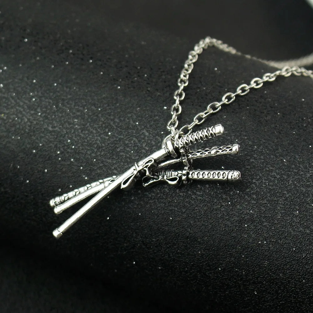 Cool Necklace Roronoa Zoro Three Knife Pendant Cosplay Anime Three Swords Flowing Pendant Vintage Samurai Sword Pendant