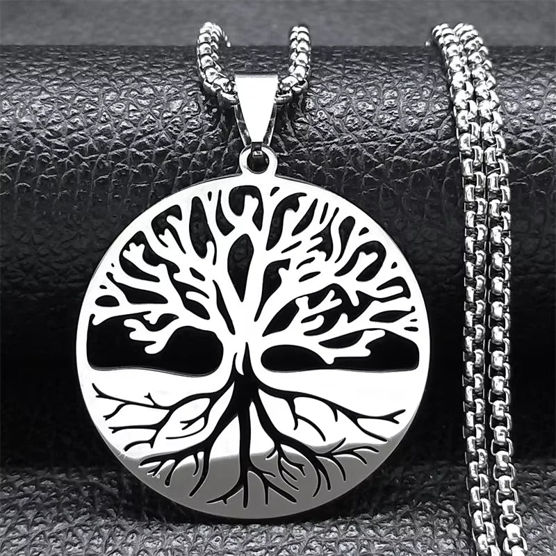 Tree of Life Black Chain Necklace — Stainless Steel