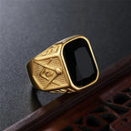 Square Stone Masonic Ring — Stainless Steel