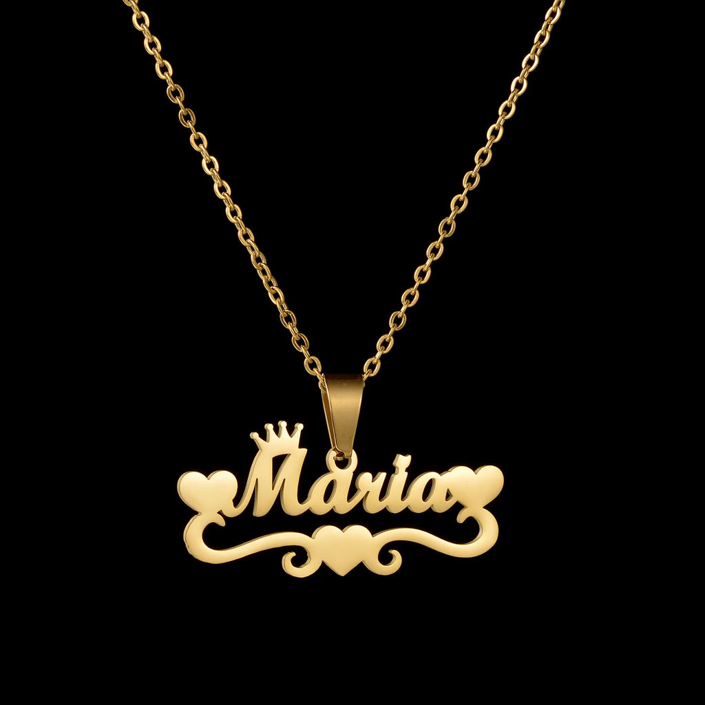 Atoztide 50cm Personalized Custom Names Pendant Necklace Stainless Steel Gold Color Cuban Thick Chain for Men Women Jewelry Gift