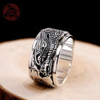 Handmade 12mm Width Real S925 Sterling Silver Lucky Dragon Double Layer Rotatable Closed Dragon Ring For Man Woman Fine