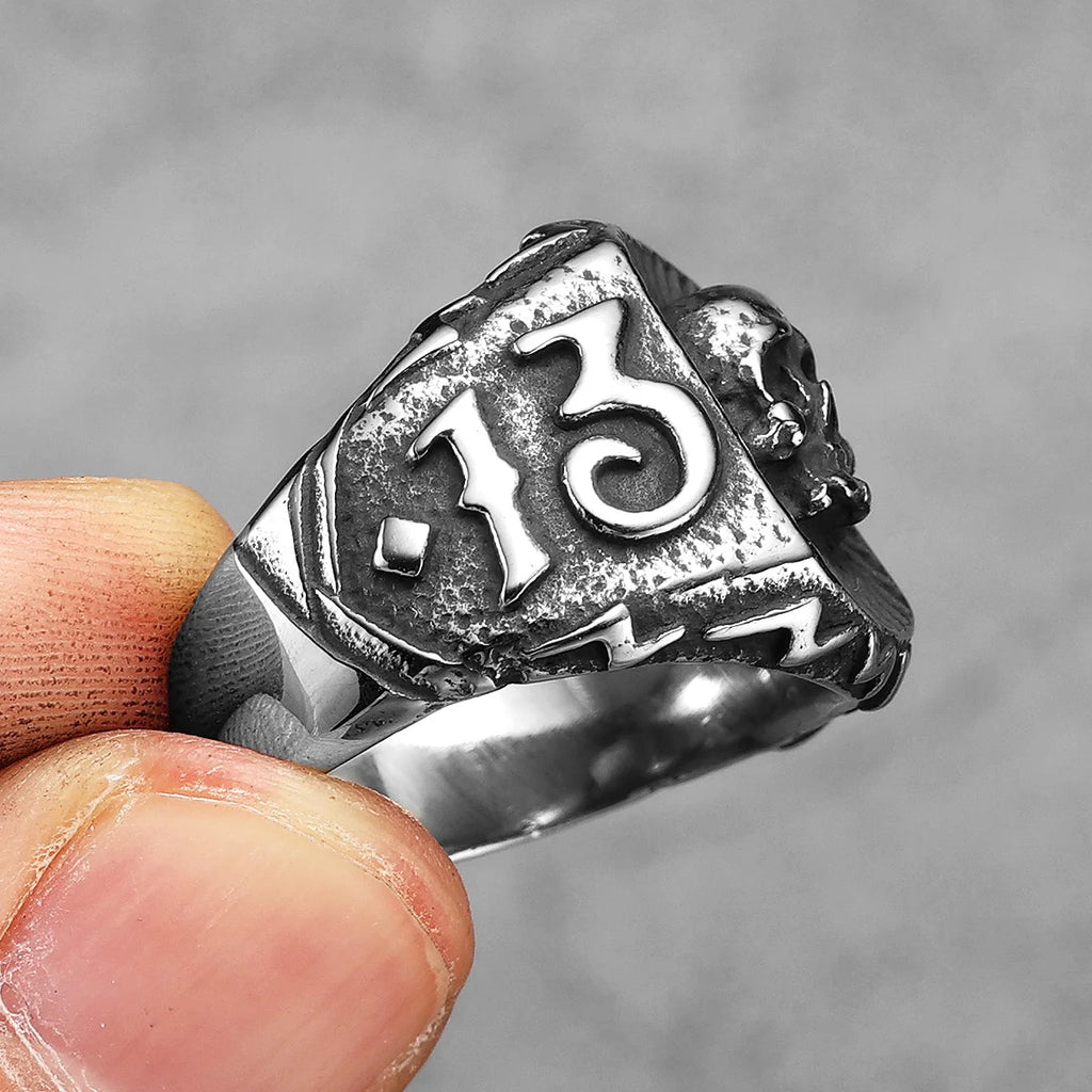 Lucky 13 Skull Ring Black — Stainless Steel