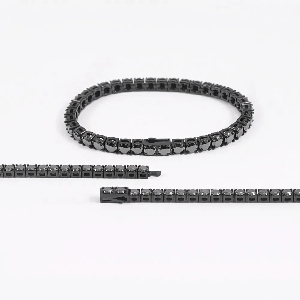 4mm Black Moissanite Tennis Necklace 316L Stainless Steel Men Hiphop Jewelry Plated Gun Black Diamond Link Chain Necklaces Gift