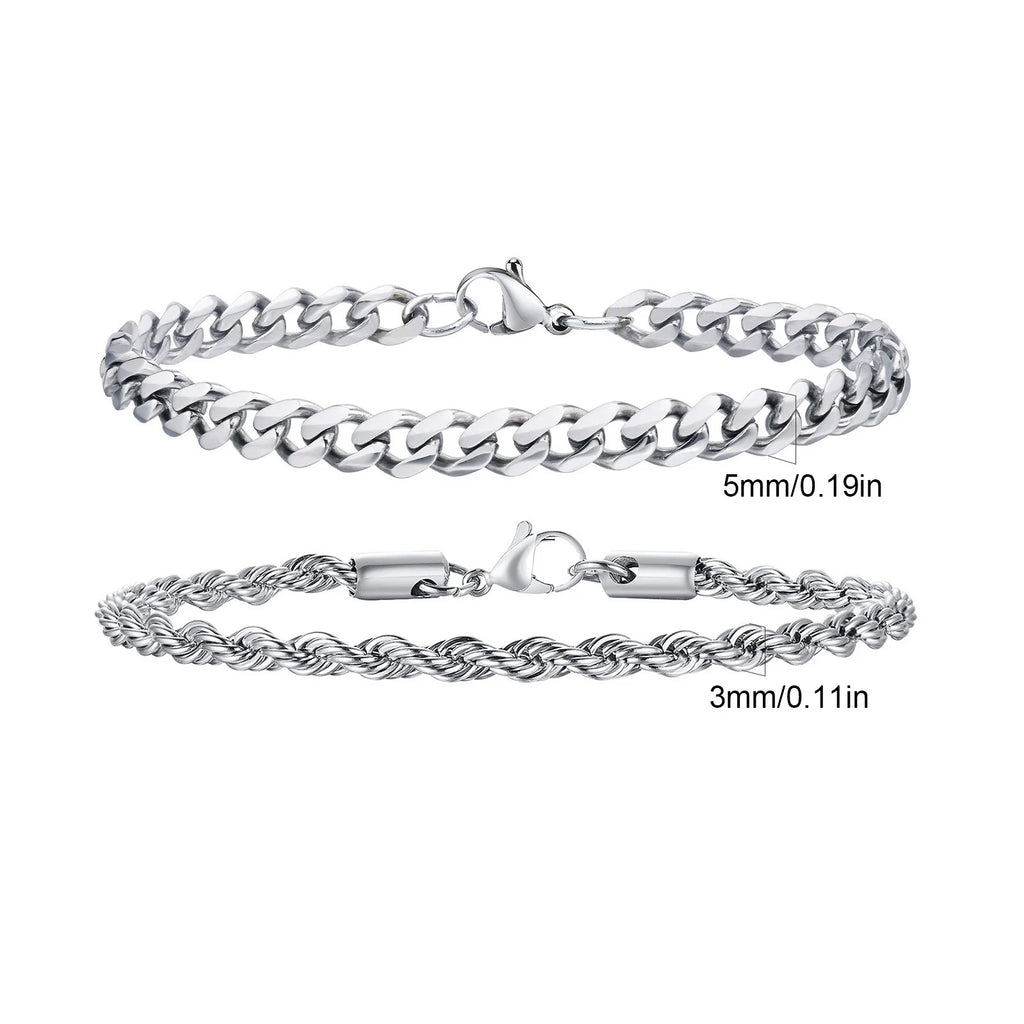 Rope Cuban Chain Bracelet 2pcs — Two-Tone