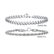 Rope Cuban Chain Bracelet 2pcs — Two-Tone Stainless Steel
