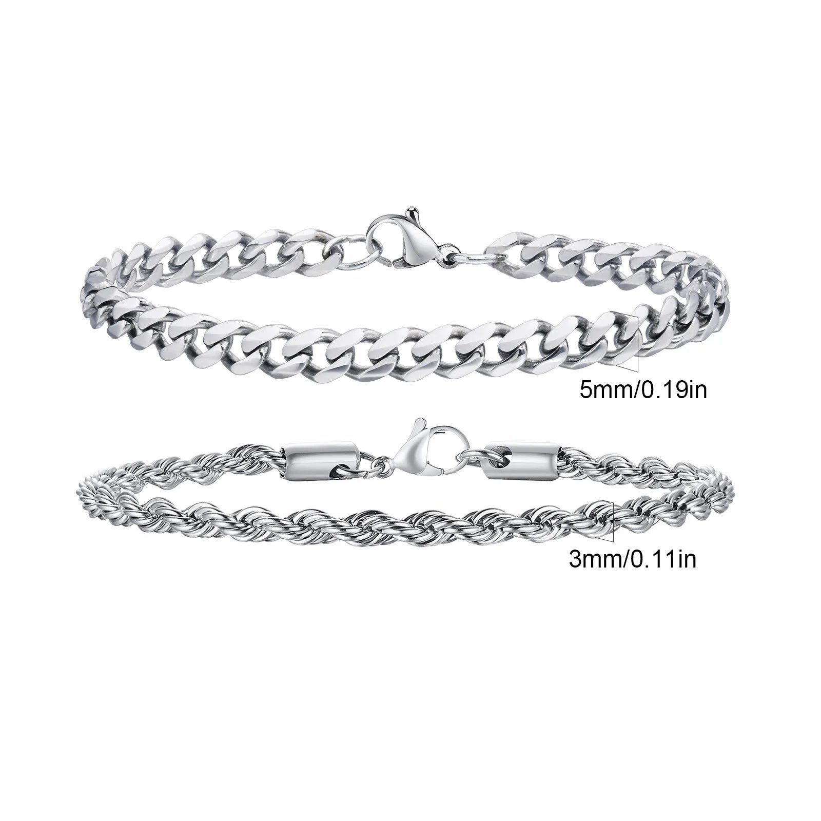 Rope Cuban Chain Bracelet 2pcs — Two-Tone