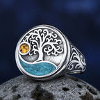 Viking Tree of Life Ring, Yellow Zircon — Stainless Steel
