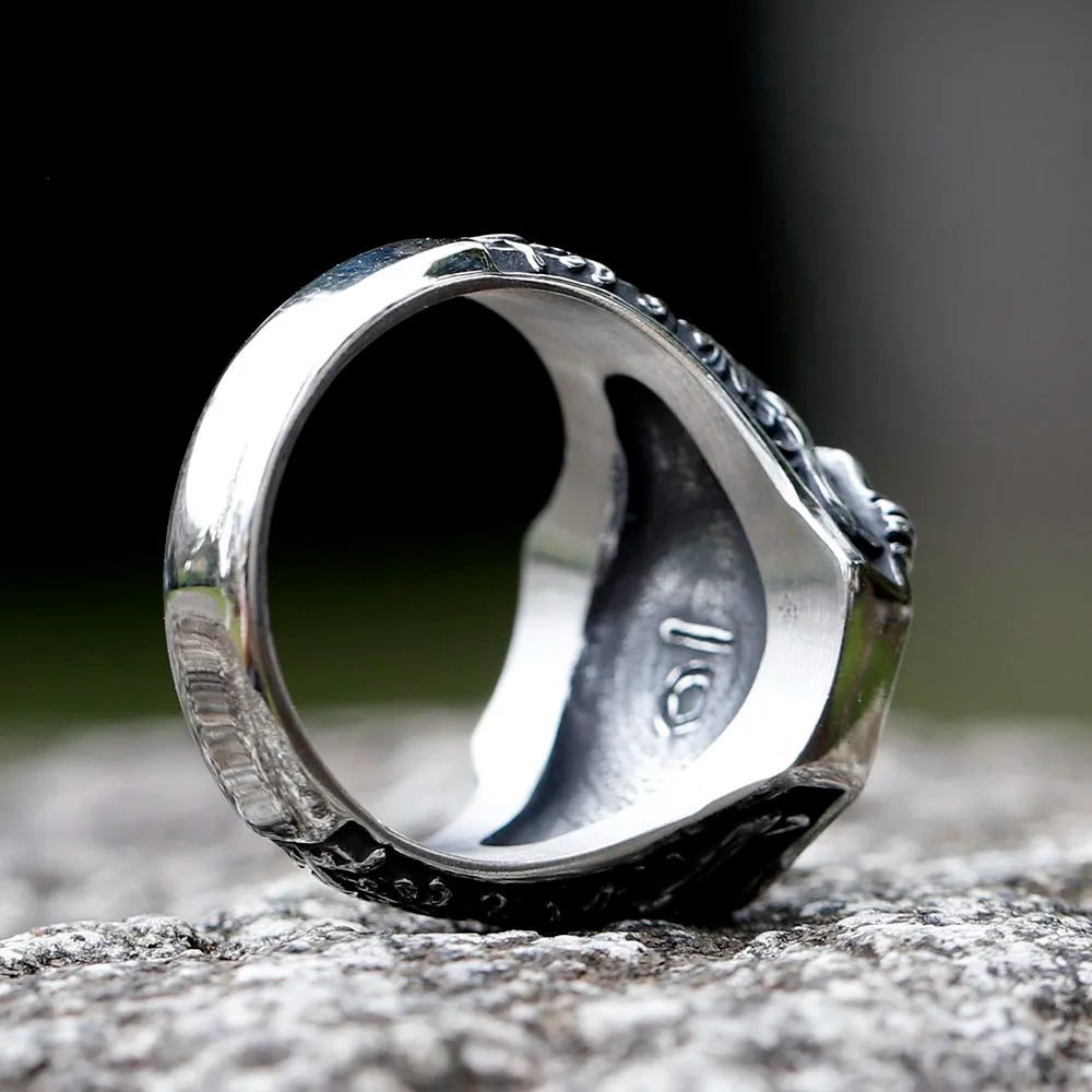2023 New Amulet 316L Stainless Steel Norse Mythology Flying Eagle Ring For Man Women Viking Pattern Jewelry Party Gift