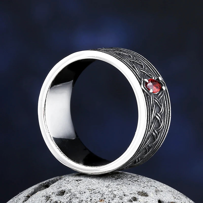 316L Stainless Steel Viking Knot Ring With Red Men Vintage Nordic Viking Totem Odin Men Rings Jewelry Party Gift
