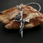 Rose Cross Pendant — Stainless Steel