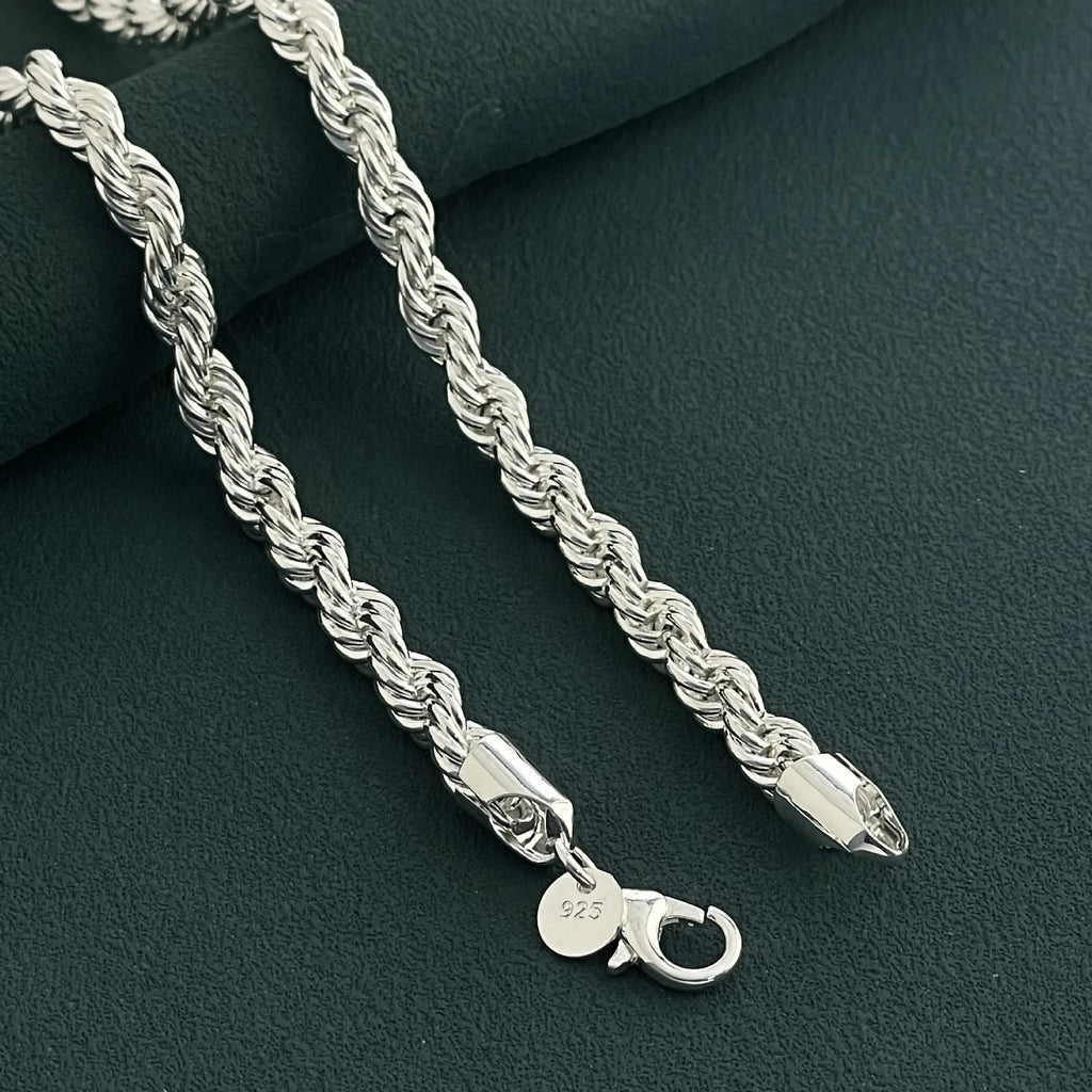 Anrara 925 sterling silver necklace 8MM twisted rope fashion men's necklace