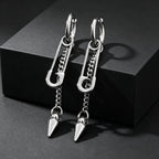 Hip-hop Punk Safety Pin Rivet Dangle Earrings for Men, Silver Color Stainless Steel Chain Tassel Earrings, Creative Jewelry