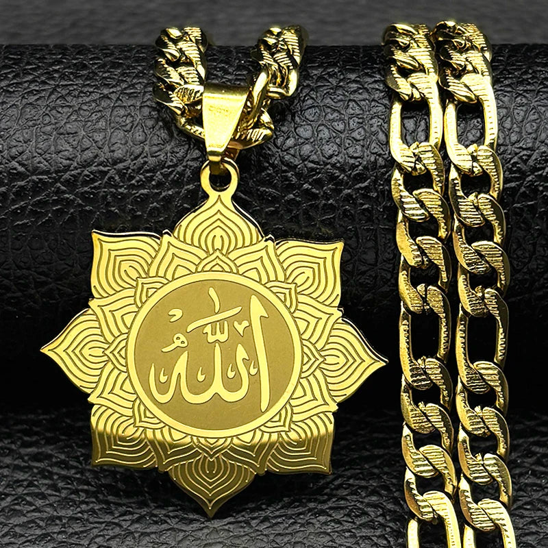Mandala Flower Allah Pendant Necklace for Men — Stainless Steel
