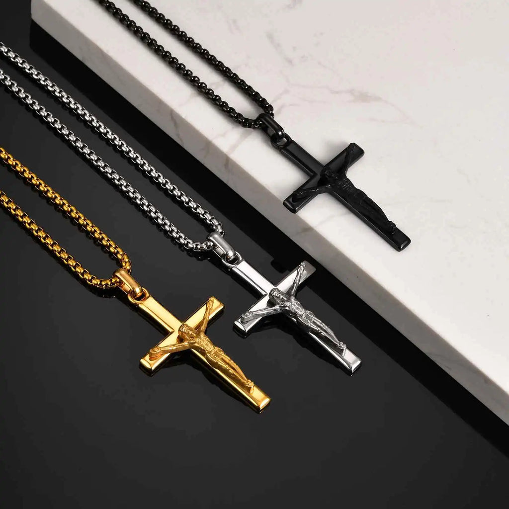 Catholic Cross Pendant Necklace — Stainless Steel