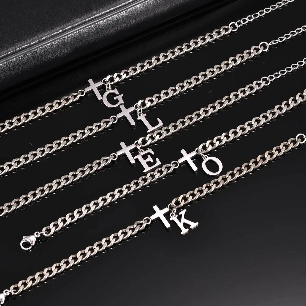Cross Letter Chain Bracelet — Stainless Steel