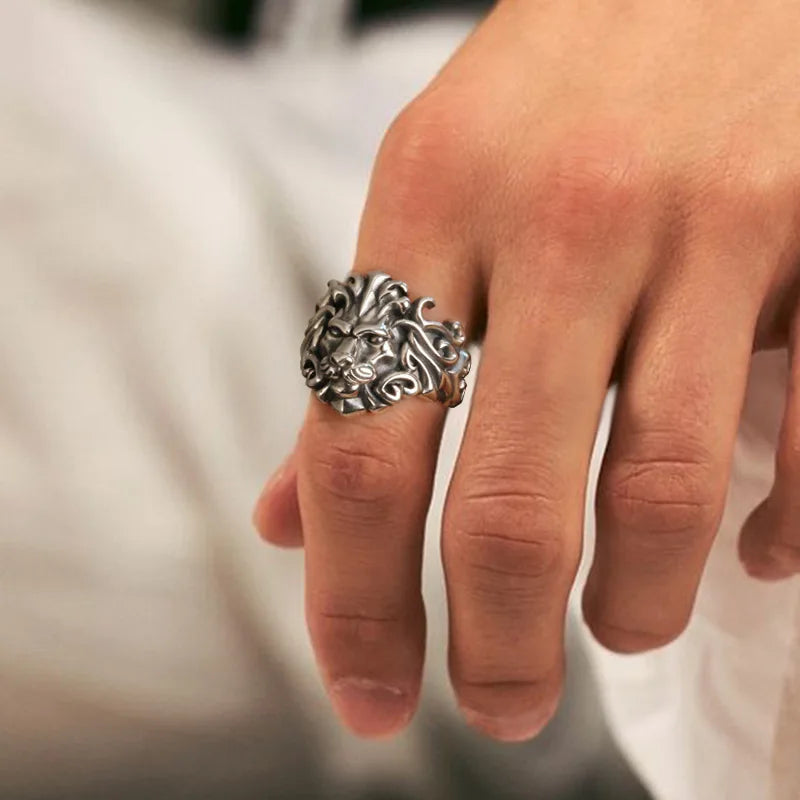 Retro Lion Open Ring — Silver