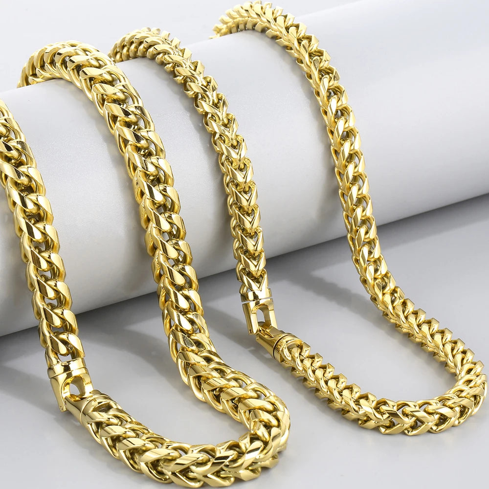 Hip-Hop Men's Necklaces Rainbow Gold Color 8/10MM Wide Stainless Steel Link Neck Chains for Men Birthday Jewelry Gift