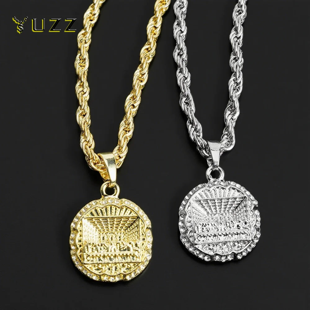 Hip Hop Round Medallion Last Supper Pendant Necklace With 4MM Rope Chain Fashion Necklaces for Men and Women Rock Rapper Jewelry