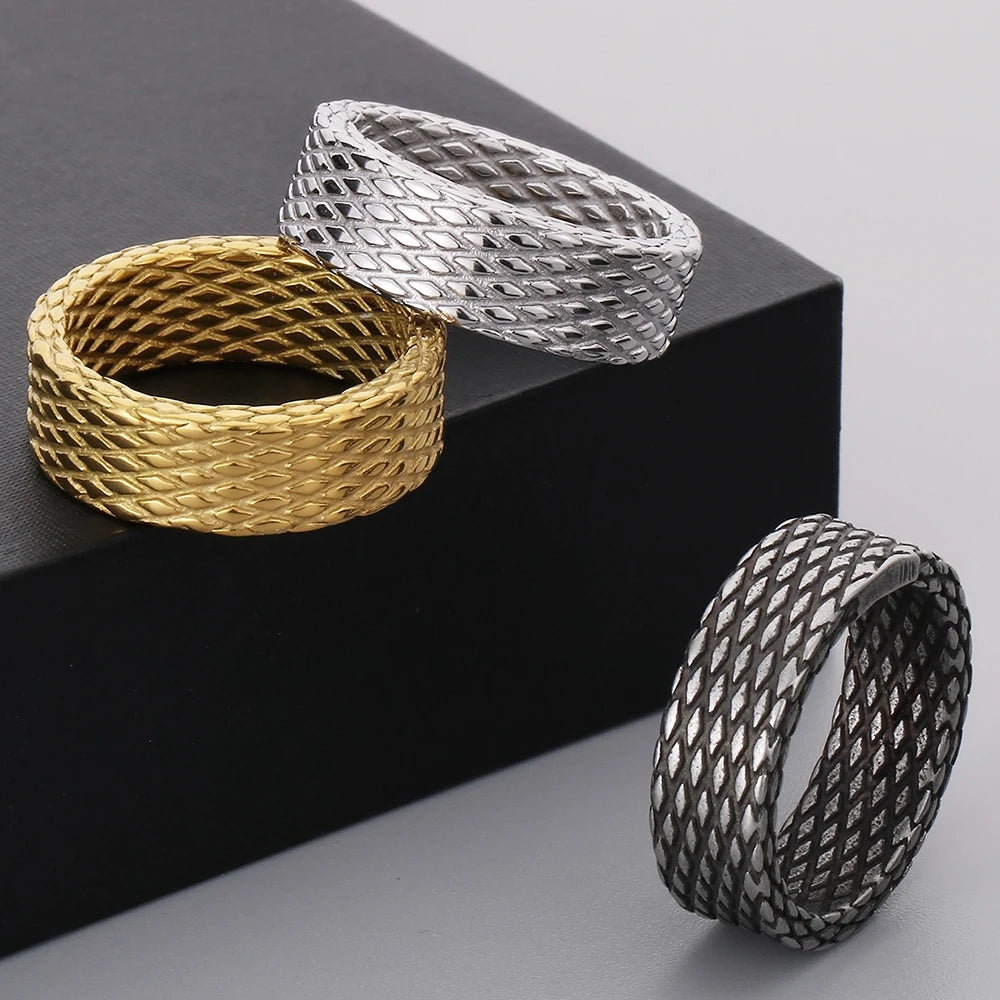 Distressed Diamond Pattern Style Stainless Steel Rings for Man Mens Rings Vintage Birthday Jewelry Gifts for Him 3