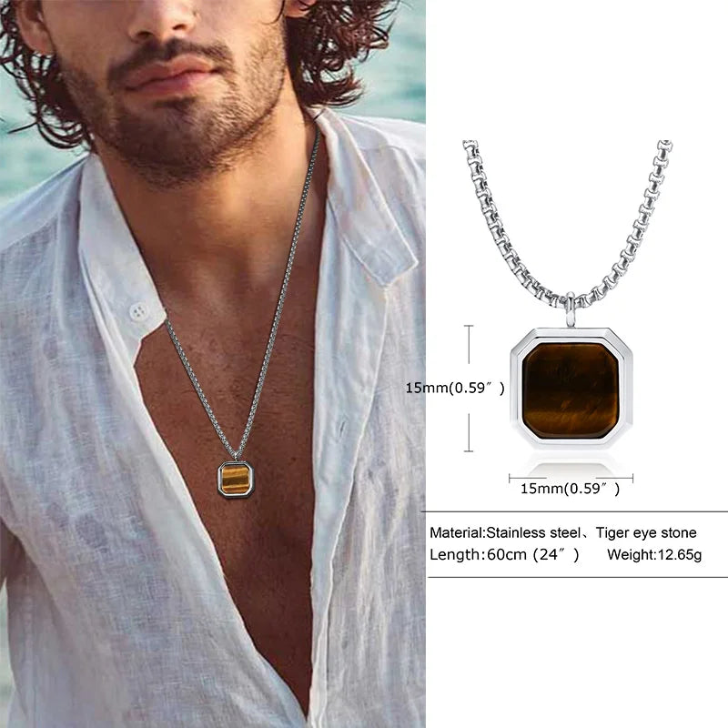Tiger Eye Lapis Stone Pendant — Stainless