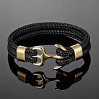Nautical Anchor Woven Leather Bracelet — Stainless Steel Buckle