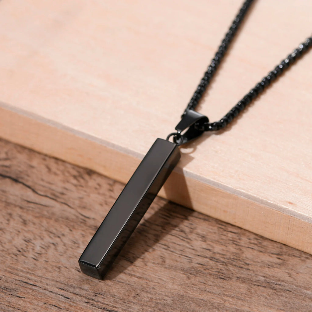 Vertical Bar Box Chain Pendant — Stainless