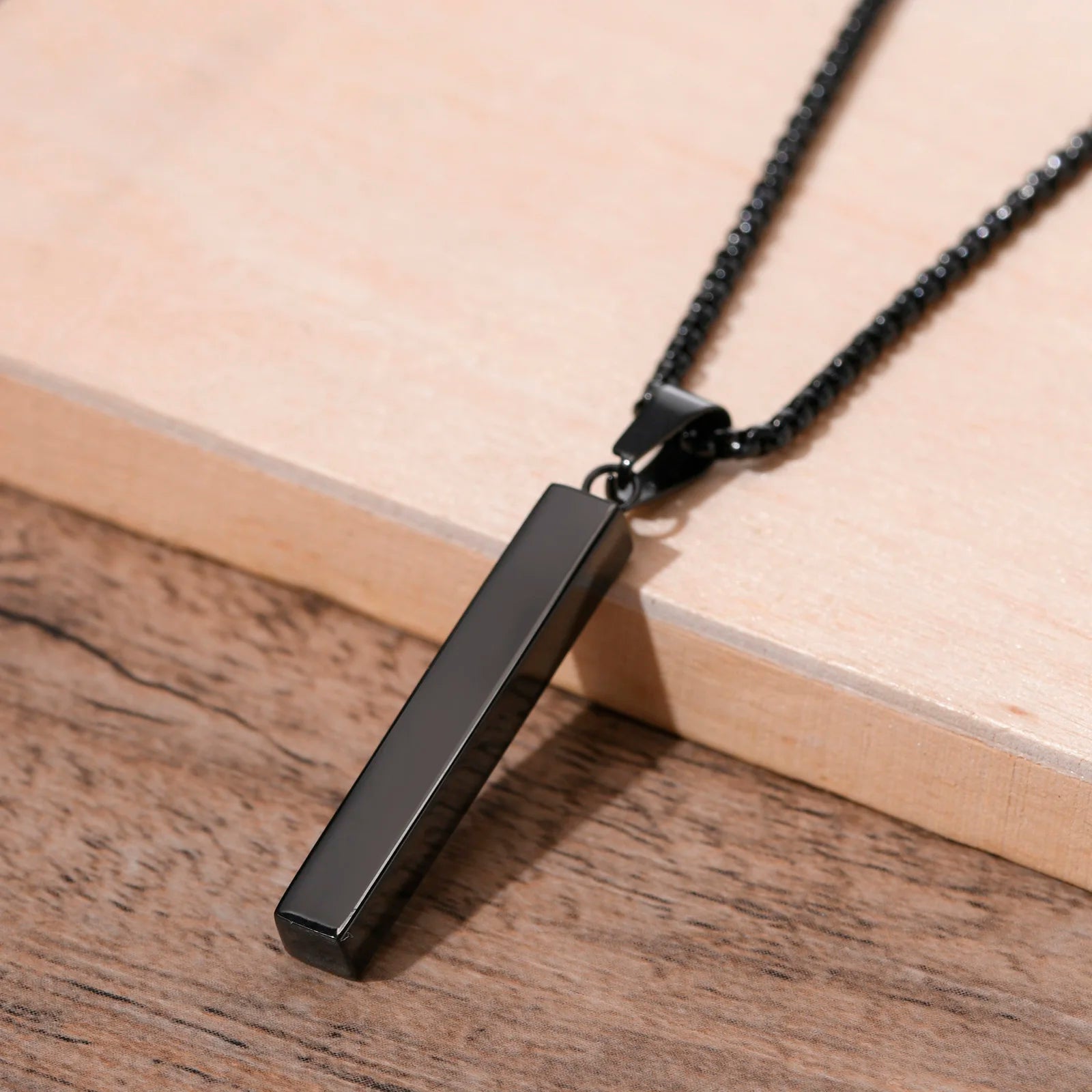 Vertical Bar Box Chain Pendant — Stainless