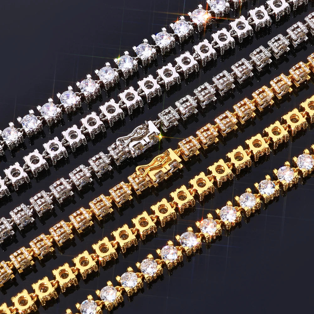 Tennis Chain Necklace Stainless Steel 6MM 3-Sided
