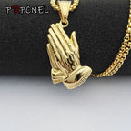 Iced Out Praying Hands Pendant — Gold
