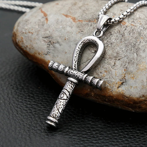 Cross Anubis Steel Pendant Vintage Egyptian Eye