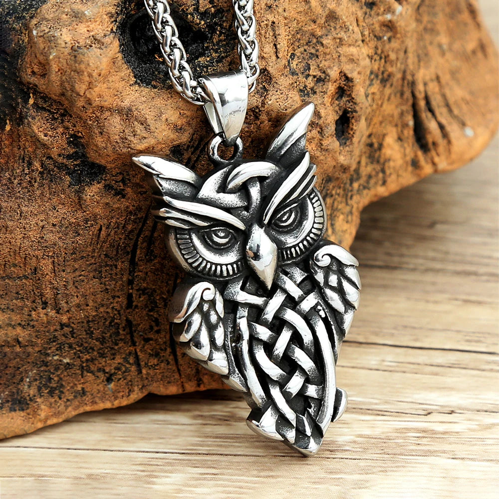 Viking Owl Stainless Steel Pendant Necklace
