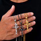 Waterproof Catholic Cross Necklace for Men,Stainless Steel Crucifix Pendant with 60cm Cuban Chain,Religious Jewelry Gift
