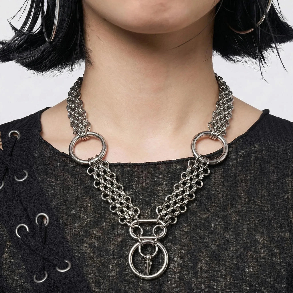 Personalized Punk Grunge Rock Spike Chain Cool Fashion Handmade Geometric Necklace Goth Y2k Charm Jewelry Hip Hop