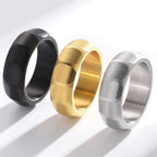 Waterproof Vacuum Plated Gold Color Stainless Steel Men's Ring 7mm Width Brushed Finished with Inner Curve Design Rings