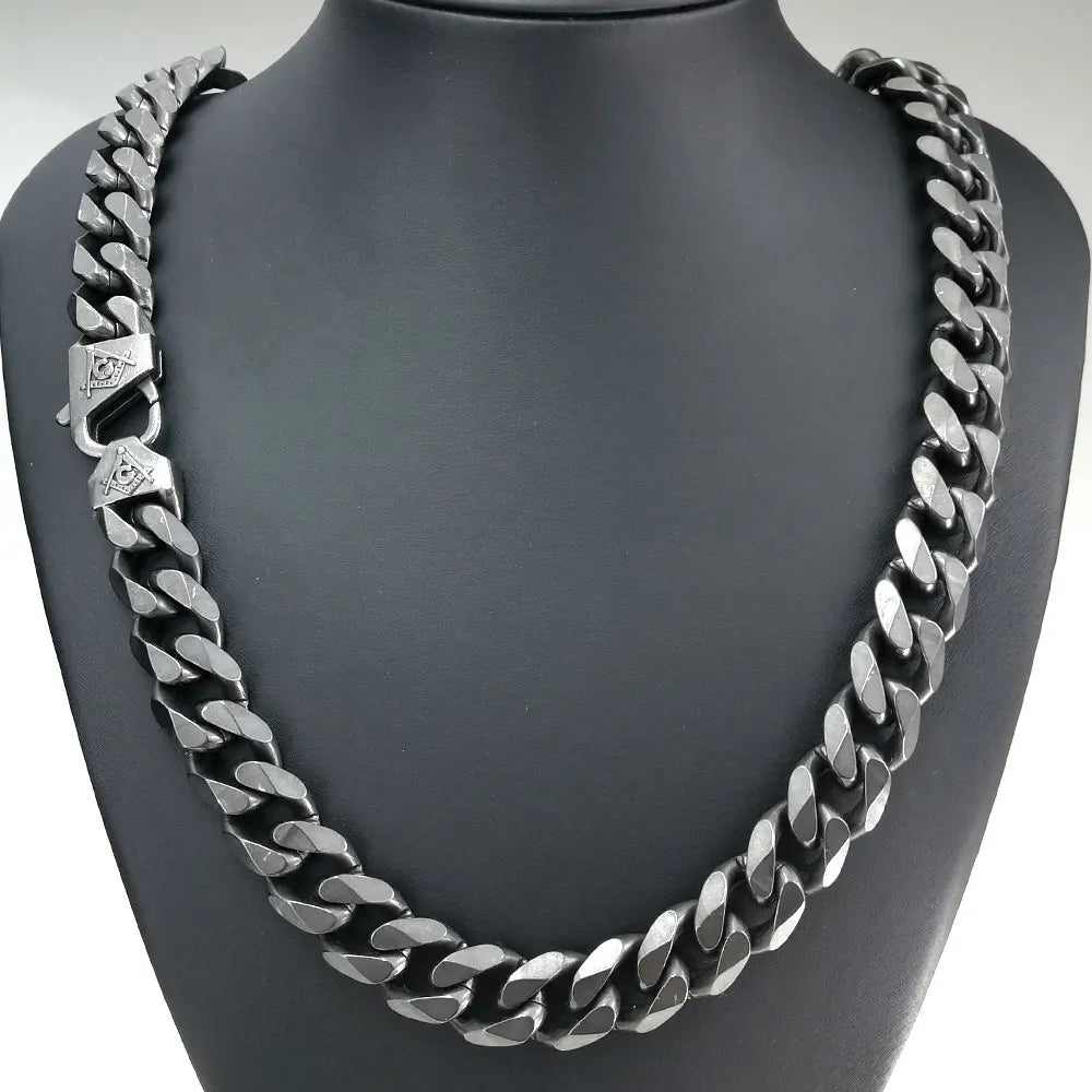 N396 Retro Necklace Freemasonry Masonic Mason Chain Heavy Mens 316L Stainless Steel