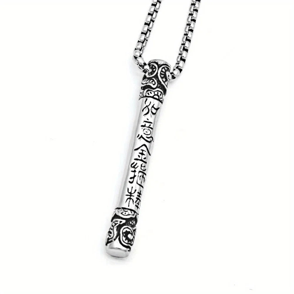 Monkey King Staff Pendant Necklace — Retro Silver-Tone